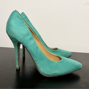 Teal suede High heel pumps